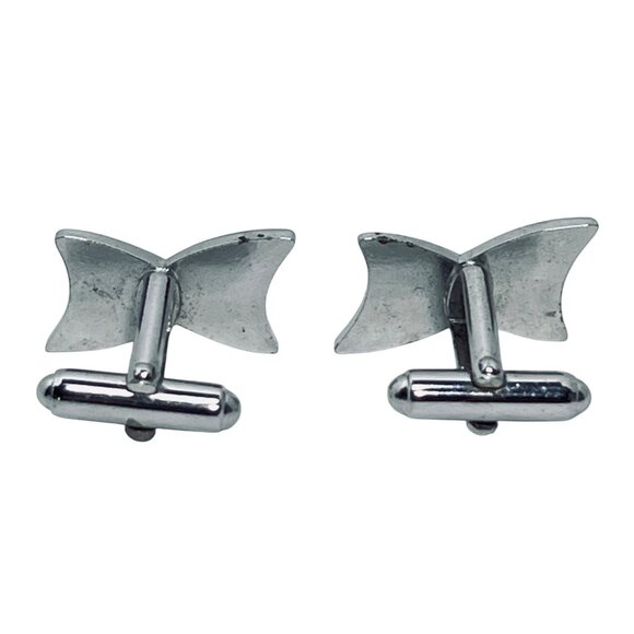 Vintage Anson Silver Tone Bow Tie Shaped Cufflinks (5911) - Picture 3 of 4